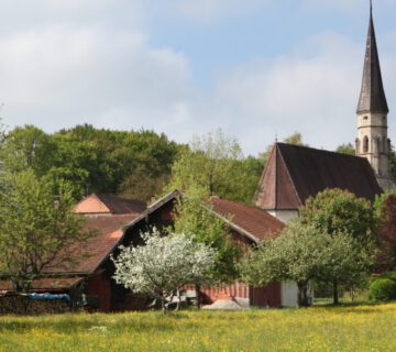 Streuobstwiese mit Heilig Geist Kirche im Hintergrund © Burghauser Touristik GmbH