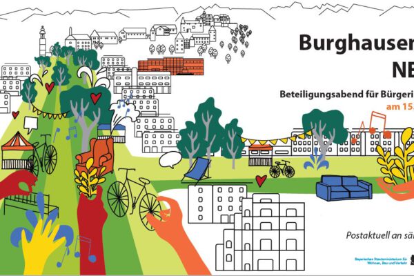 PM 146 Postkarte Burghausen findet NEUstadt Bürgerbeteiligung Vorderseite - NEU PM 146 Postkarte Burghausen findet NEUstadt Bürgerbeteiligung Vorderseite - NEU