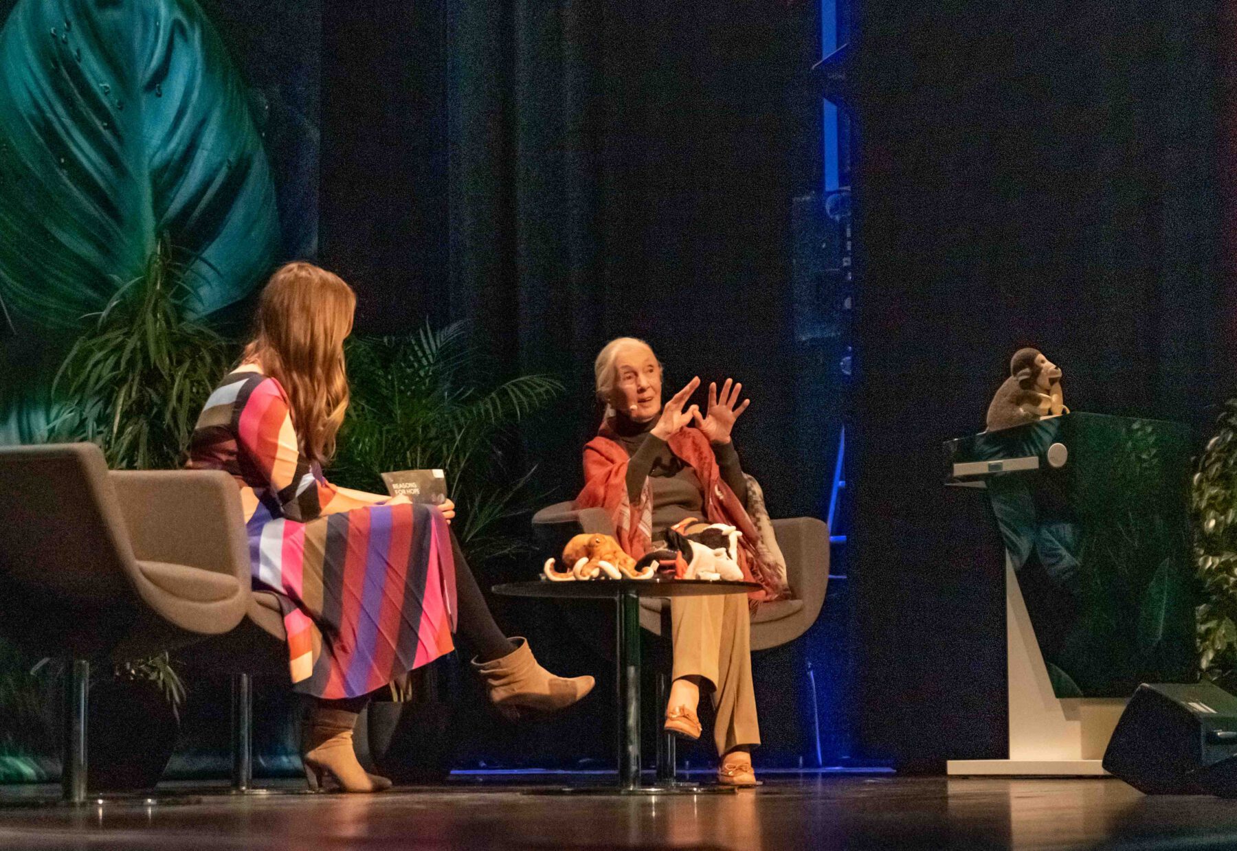 Sorgte für tosenden Beifall: Jane Goodall im Stadtsaal Burghausen mit ihrem Programm „Reason for hope“ Fotocredit: Stadt Burghausen/ebh
