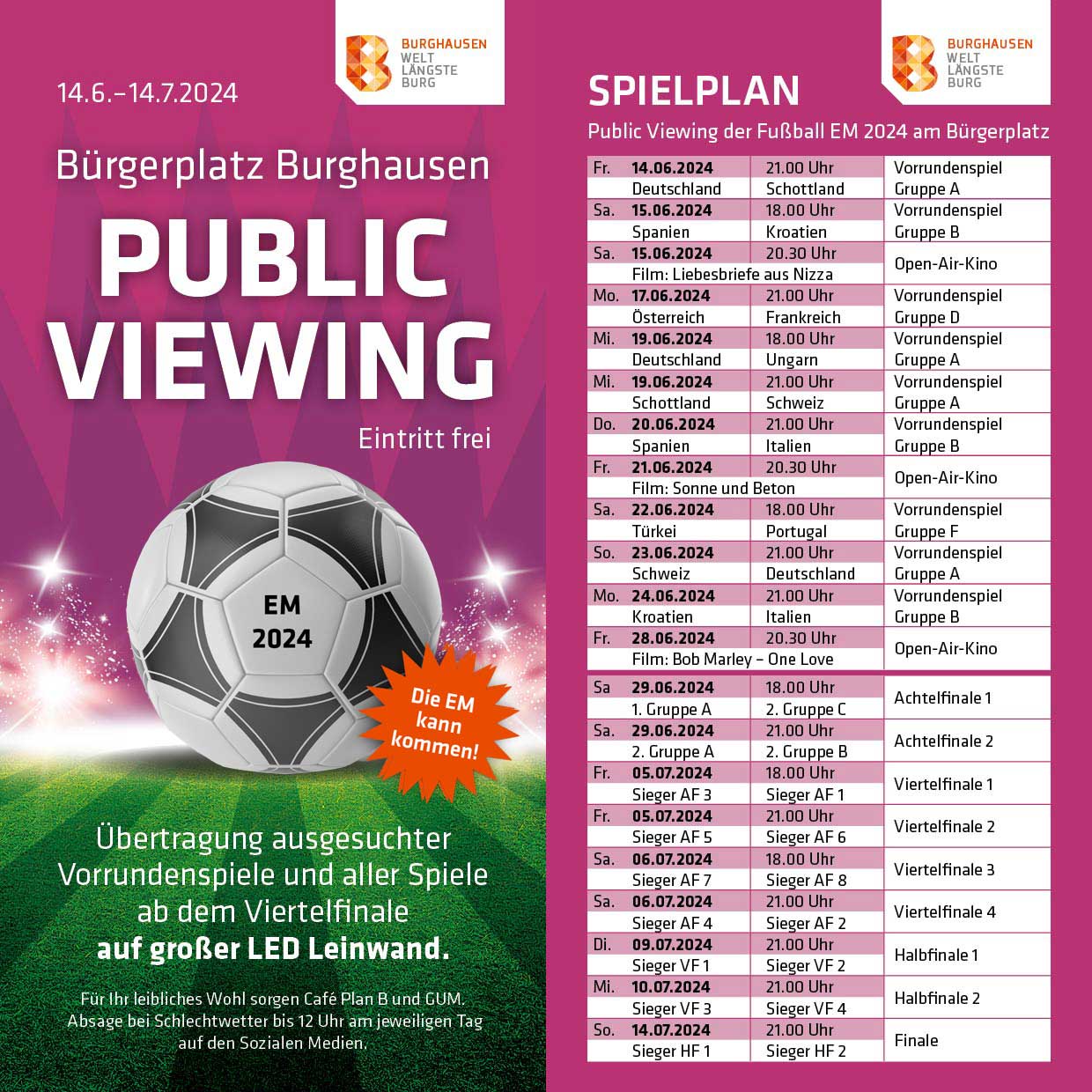 Public Viewing vom 14.6. - 14.7.2024
