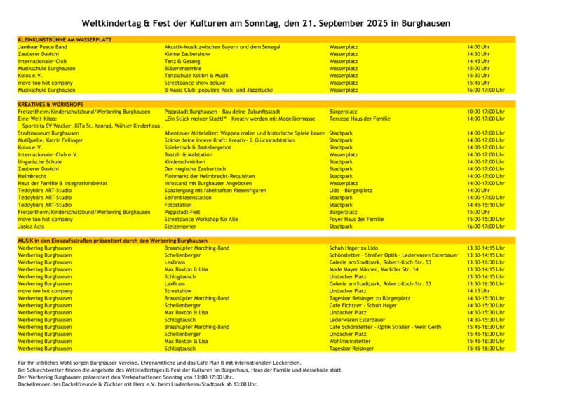 Programm Weltkindertag Festderkulturen 21.09.2025