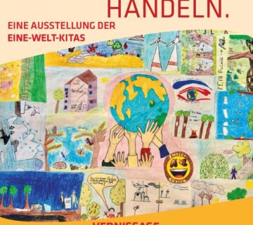 Die Burghauser Eine Welt Kitas erfüllen täglich ihren Bildungsauftrag und nehmen dabei auch nachhaltiges und faires Handeln in den Fokus  Die Ausstellung im Haus der Familie soll dieses Bestreben auch einer breiten Öffentlichkeit zugänglich machen  2025 waren die Burghauser Eine Welt Kitas auch beim Weltkindertag vertreten  Fotocredit: Stadt Burghausen/Fairtrade Stadt Burghausen