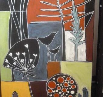 Die Natur steht bei Dagmar Sorgner Thiel im Mittelpunkt   neben Acryl und Papier verwendet die Künstlerin auch Naturmaterialien  Fotocredit: Stadt Burghausen