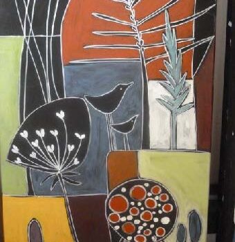 Die Natur steht bei Dagmar Sorgner-Thiel im Mittelpunkt - neben Acryl und Papier verwendet die Künstlerin auch Naturmaterialien. Fotocredit: Stadt Burghausen