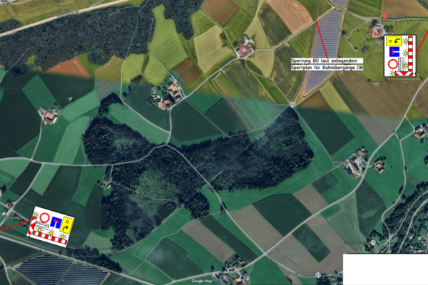 2026_09_21_Stadt_Burghausen_Vollsperrung_Bahnübergang_Lehner_Plan Aufgrund der Sanierung der Bahnübergange Lehner und Mühlweg muss die Gemeindestraße zwischen der Berghamer Straße und Lehner sowie der Mühlweg von Montag, 21. September, bis voraussichtlich Donnerstag, 05. November 2026, vollständig für den Verkehr gesperrt werden.
